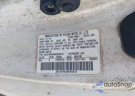 2010 Infiniti G37 Sport z USA, uszkodzony, nr VIN JN1CV6FEXAM350818